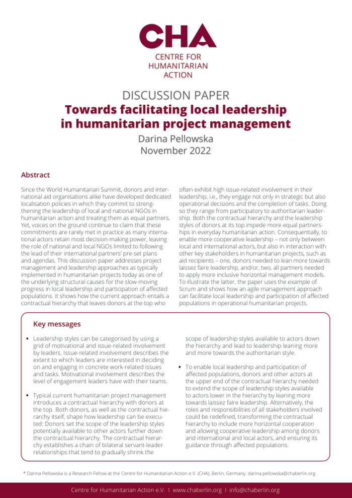 Towards facilitating local leadership in humanitarian project management – World